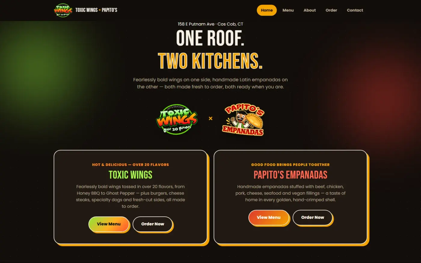 Toxic Wings × Papito's homepage designed and built by Vorteo Studios