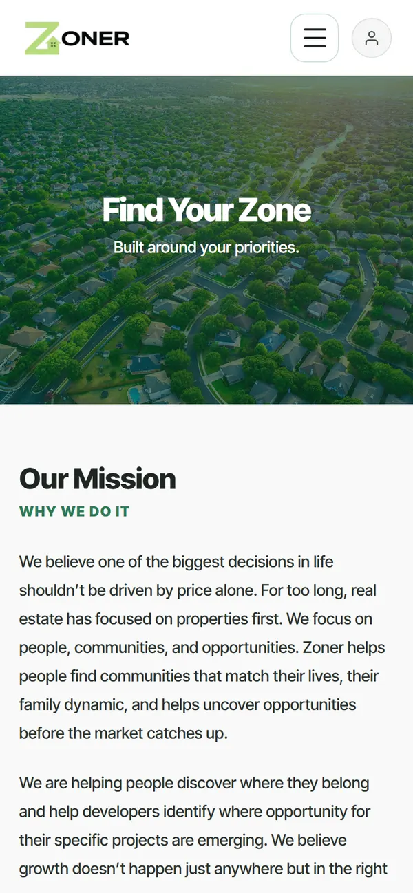 Zoner website on a phone