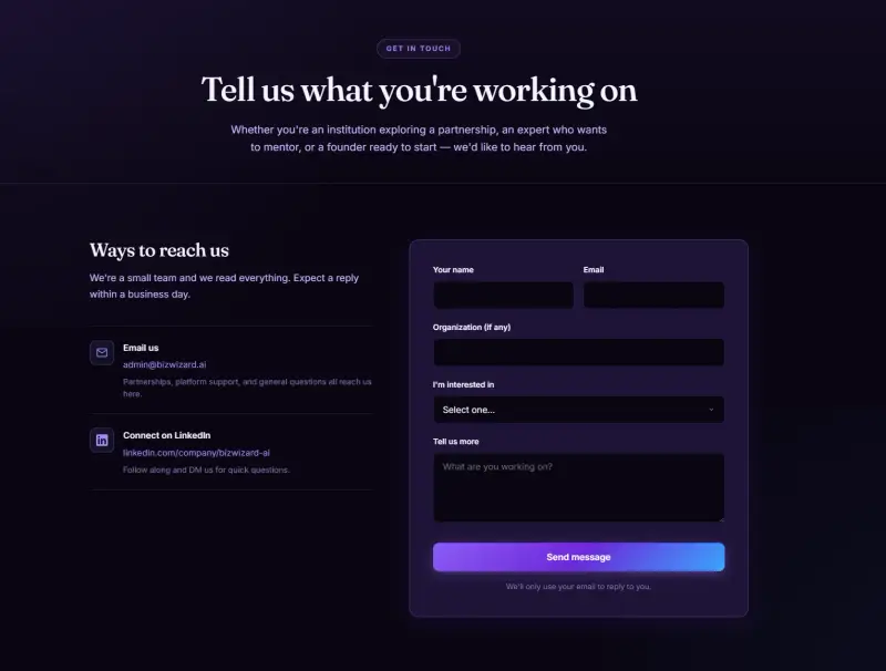 BizWizard ai startup platform — screenshot 2
