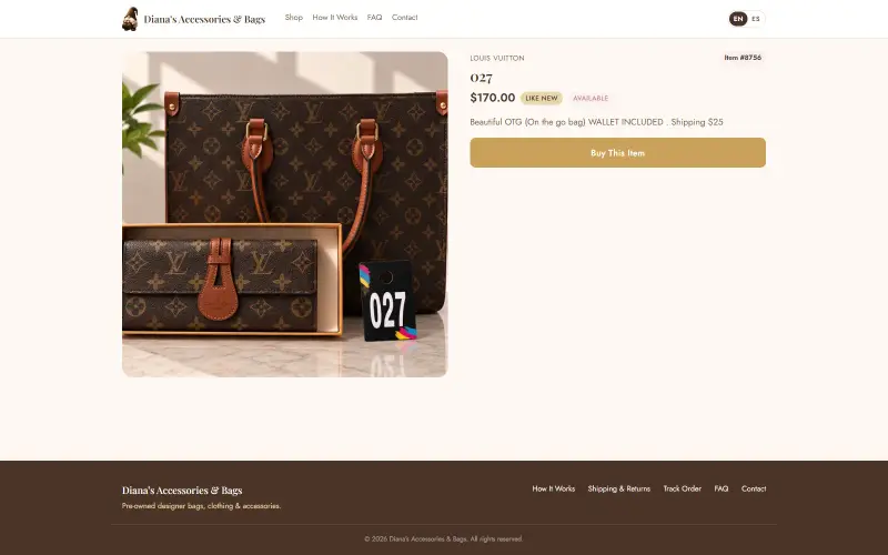 Diana's Accessories designer resale e-commerce — screenshot 2