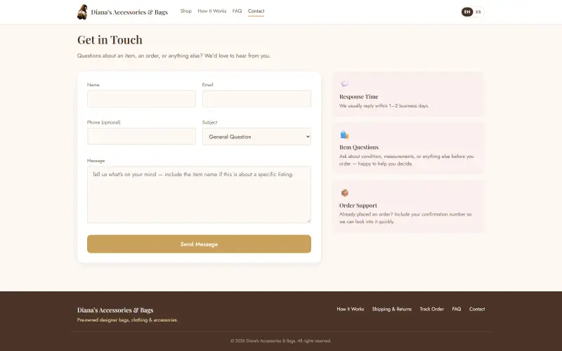 Diana's Accessories designer resale e-commerce — screenshot 3