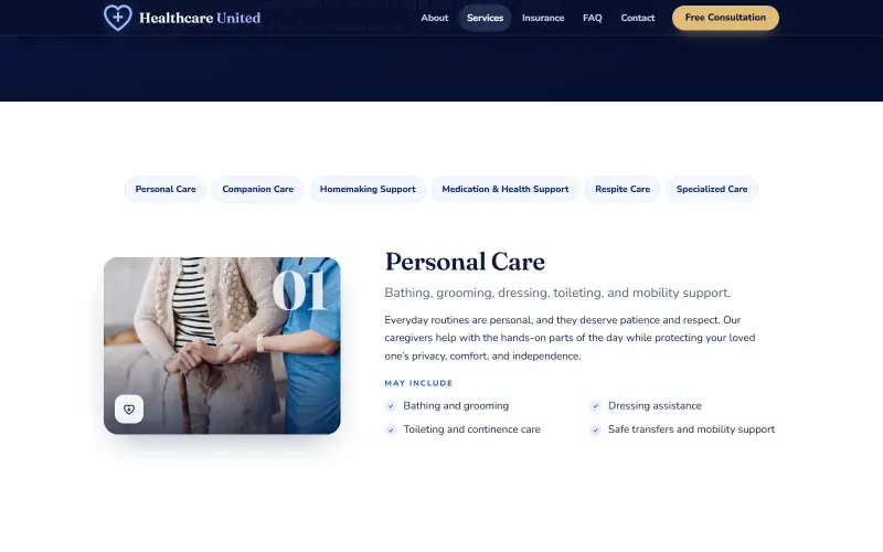 Healthcare United home care website — screenshot 1