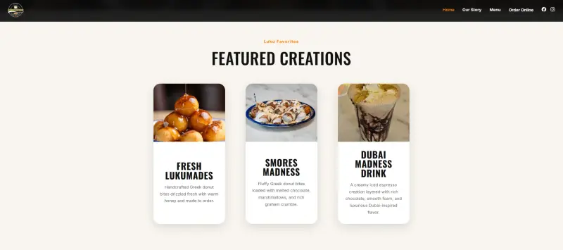 Lukumadness restaurant website — screenshot 2