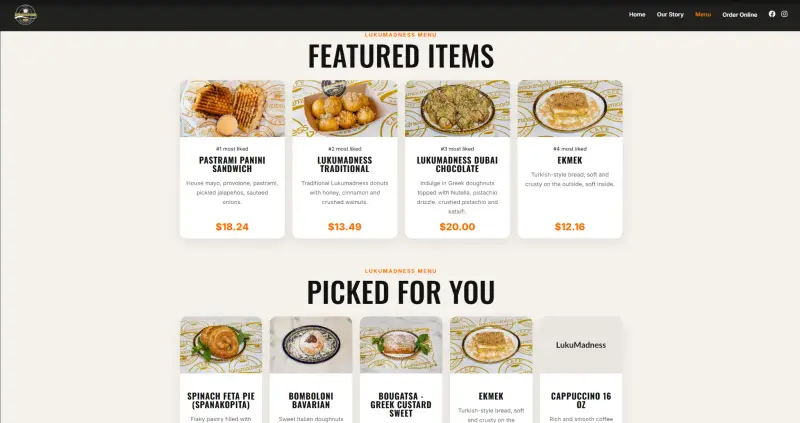 Lukumadness restaurant website — screenshot 3